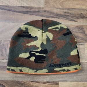 Snap‑On Tools Hat Camo Beanie Camouflage Winter Cap Reversible Blaze Orange